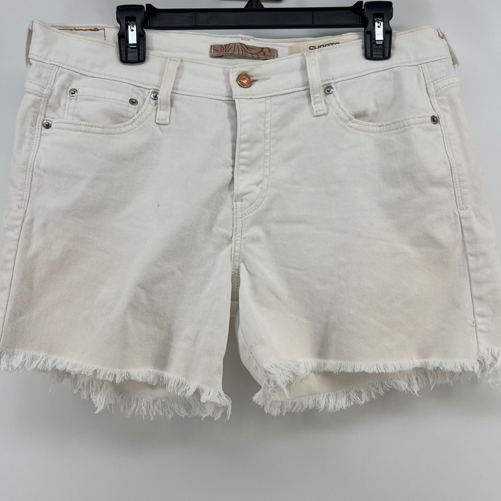 Y2K Vintage Levis 515 Womens White Denim Cut Off Shorts Sz 12 Stretch Frayed Hem